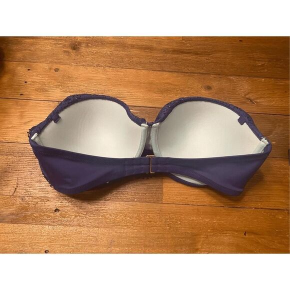 Victorias Secret 34DD the flirt bandeau bikini top blue strapless lace - Picture 3 of 7
